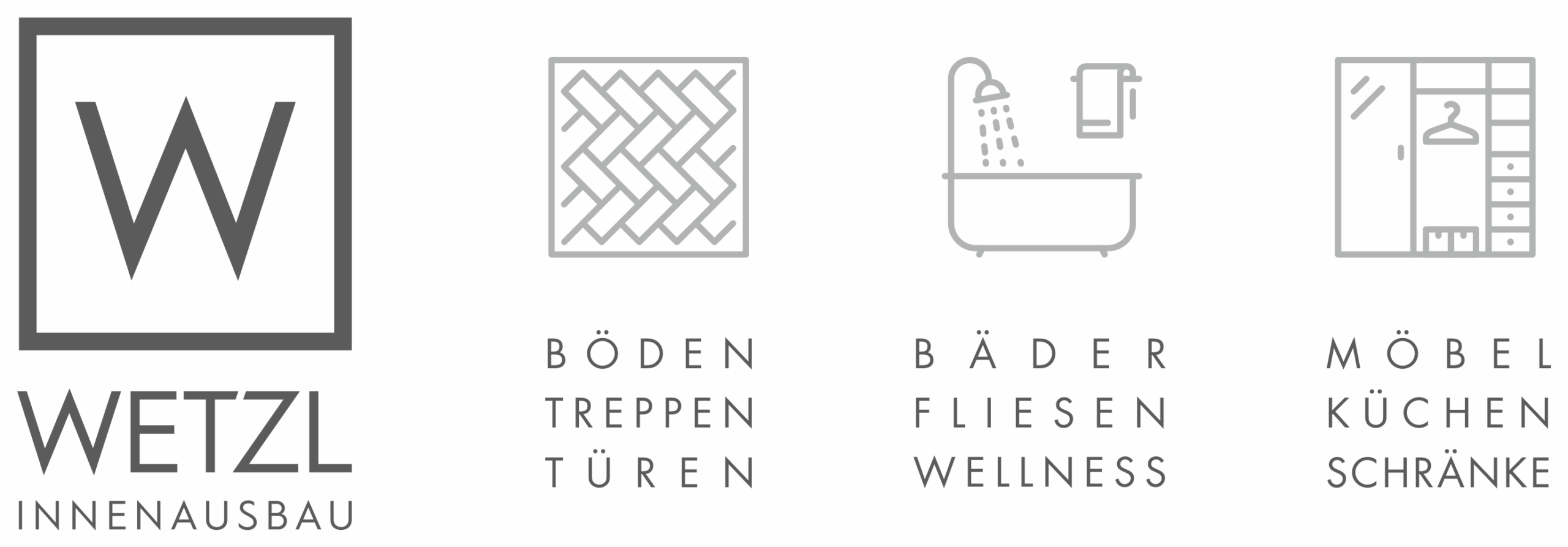 Wetzl Innenausbau — Böden, Treppen, Türen · Bäder, Fliesen, Wellness · Möbel, Küchen, Schränke